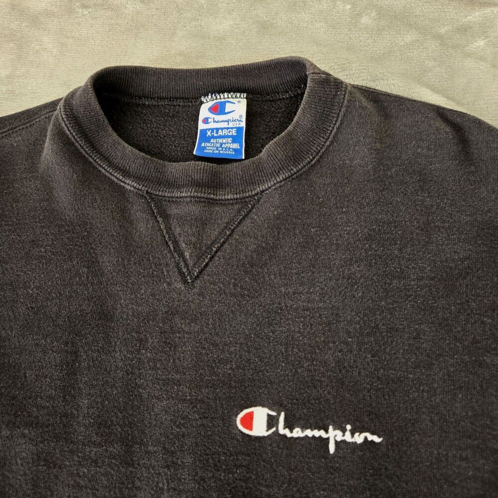 VTG 90s Champion Crewneck Sweatshirt XL Black embroidered V-Stitch Made In USA